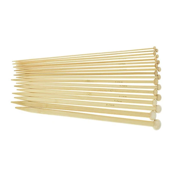 Einspitzige Nadeln im Set, leichter Bambus, 2-10mm, 18 Größe, 35 cm