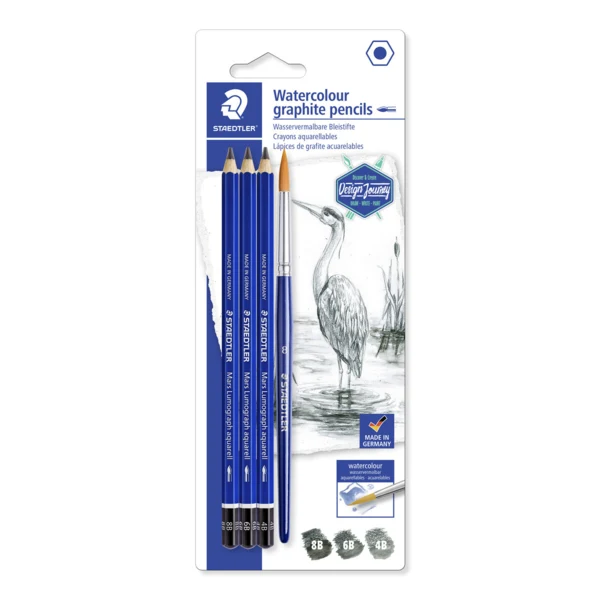 STAEDTLER Mars Lumograph Aquarell Wasservermalbarer Bleistift & Pinsel, 3 + 1 Stück – Hauptbild