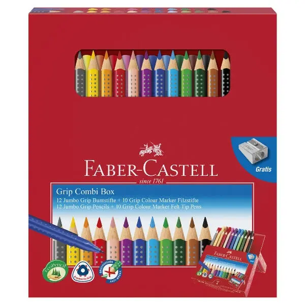 Faber-Castell Jumbo Grip Kombinationsbox 12 Stifte + 10 Büschel