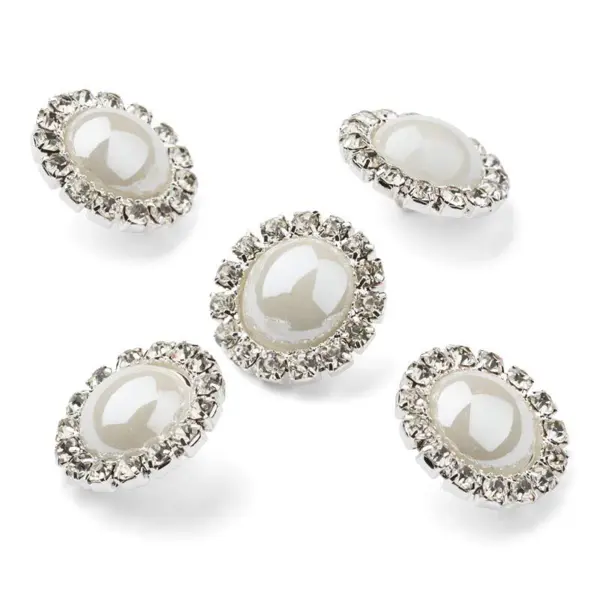 HobbyArts Strass- und Perlenknöpfe, Weiß, 15 mm, 5 Stück