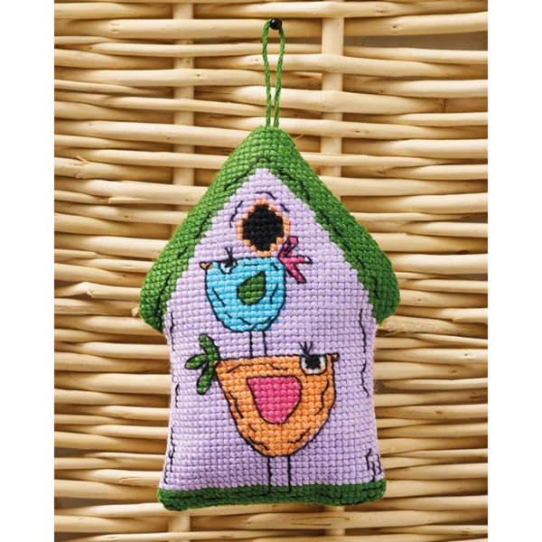 Vogelhaus lila 2 Vögel 7x9 cm