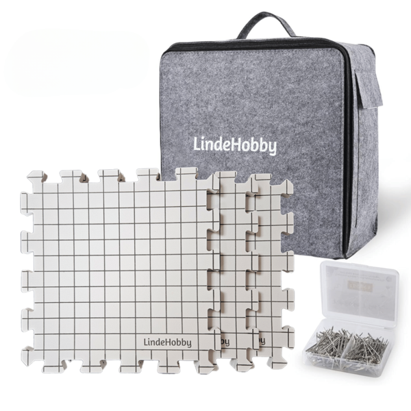 LindeHobby Spannmatten in Filztasche mit 100 T-Nadeln, Weiß
