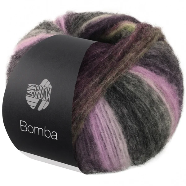 Lana Grossa Bomba 10 Orchidee/Brombeere/Graubeige/Graugrün/Dunkelgrau