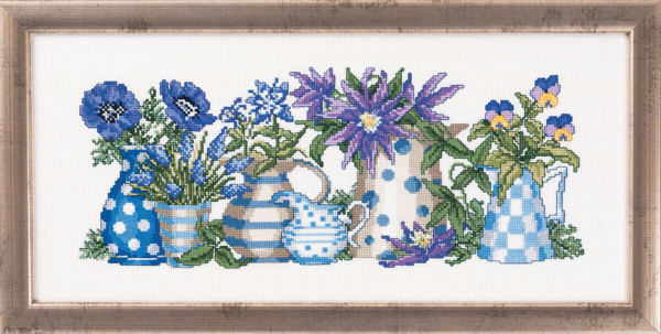 Stickpackung Blaue Blumen 38 x 17 cm R5355