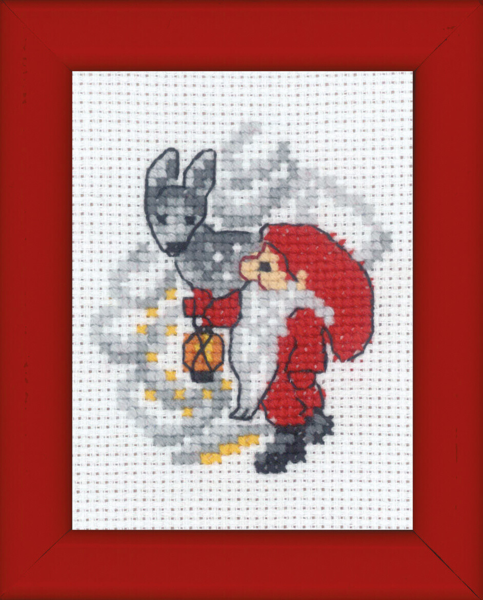 Stickset Weihnachtsbild mit Wichtel und Reh 6 x 8 cm