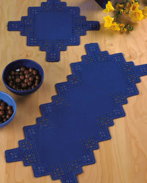 Stickset Hardanger dunkelblau 28 x 60 cm