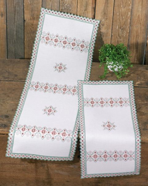 Stickset Hardanger rosa/grün 30 x 69 cm