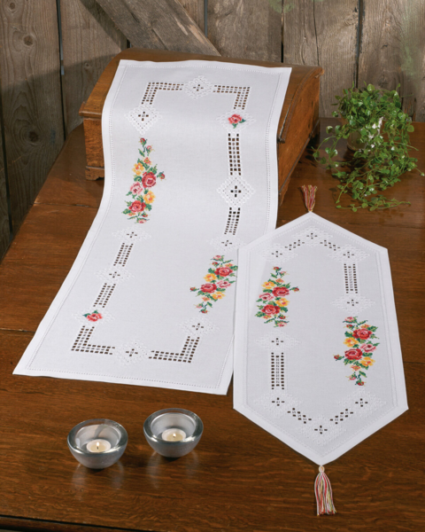 Stickset Hardanger mit Rosen 38 x 101 cm