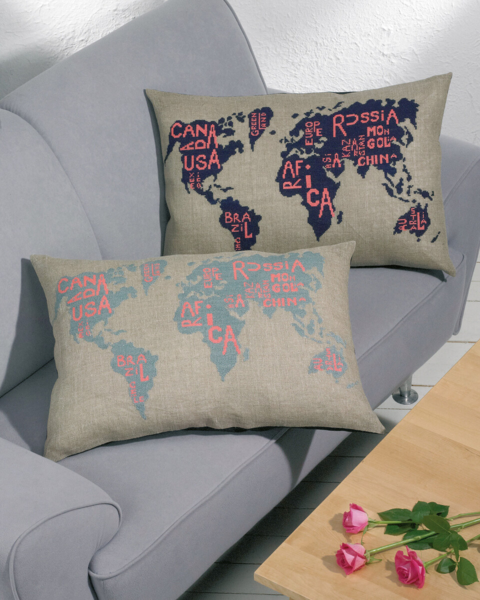 Stickset Weltkarte graublau 68 x 46 cm