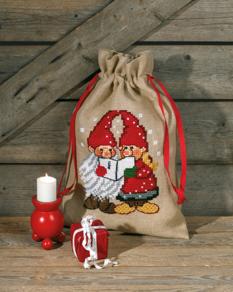 Stickset Weihnachtssack mit singenden Wichteln 39 x 55 cm