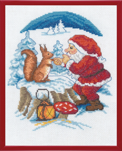 Stickpackung Weihnachtsmann mit Eichhörnchen R5798 20 x 25 cm