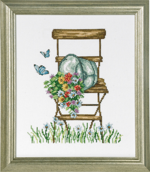 Stickset Stuhl mit Blumen R5025 26 x 21 cm
