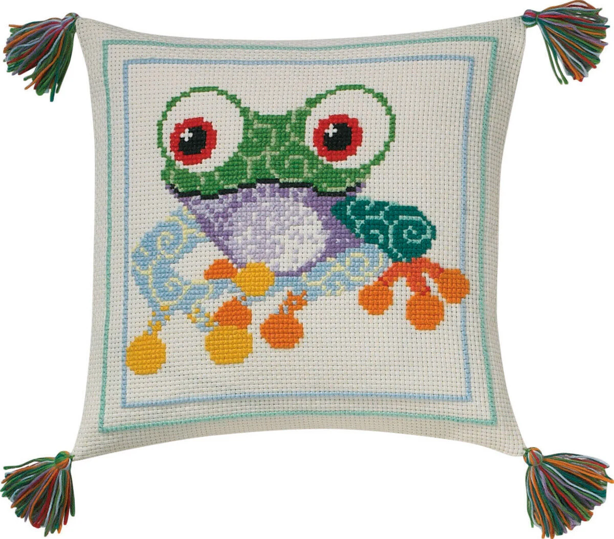 Kinderkissen Frosch 30x30cm - Stickset mit Naturmotiv