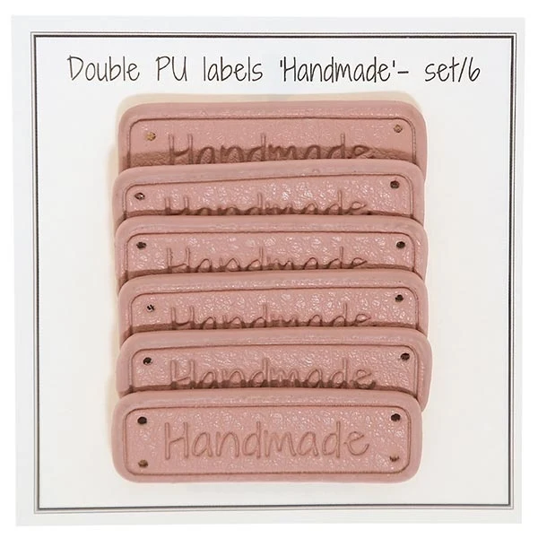 Go Handmade Dobbelt Label, PU læder, 5 x 1,5 cm, Handmade, 6 stk Rosa