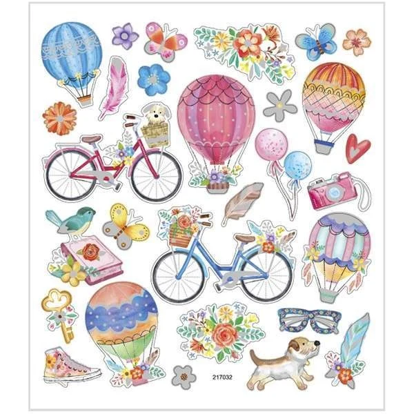 Stickers, Blandet, Ark 15 x 16,5 cm, 1 ark Cykler og luftballoner