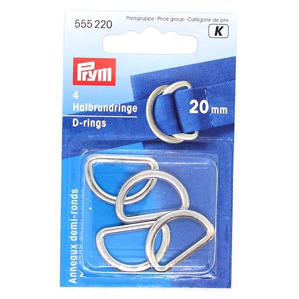 Prym D-ringe, 20 mm, 4 stk Sølv