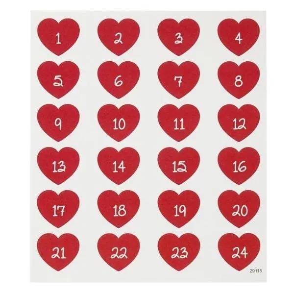 Sticker für Adventskalender, 24 stück Herzen