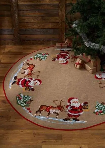 Stickpackung Christbaumteppich Weihnachtsmann mit Rentier