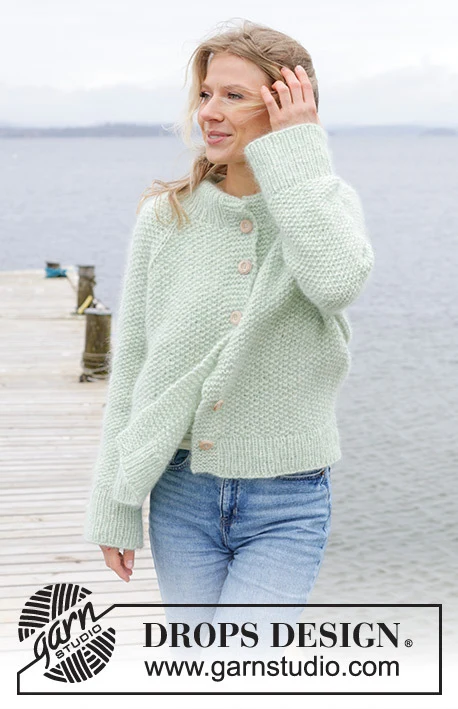 243-4 Green Whisper Cardigan by DROPS Design