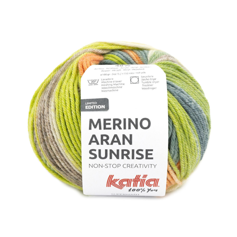 Katia Merino Aran Sunrise 301 Blaugrün-Orange-Pistazie