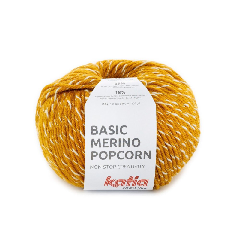 Katia Basic Merino Popcorn 107 Senf-weiß