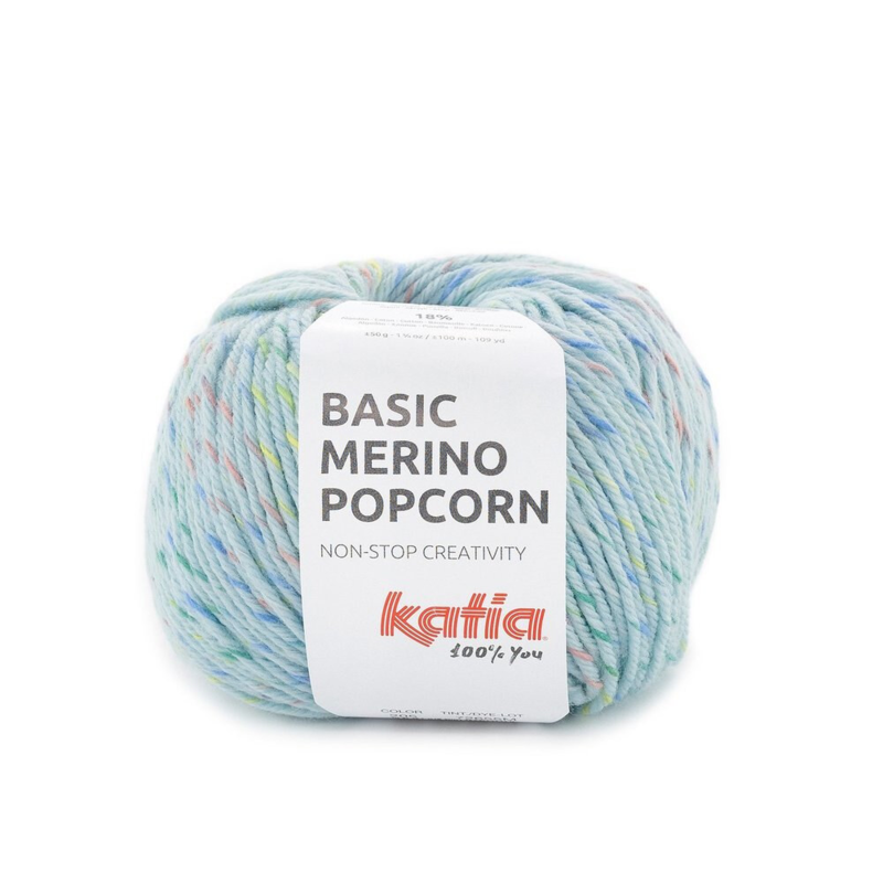 Katia Basic Merino Popcorn 205 Hellhimmelblau-mehrfarbig