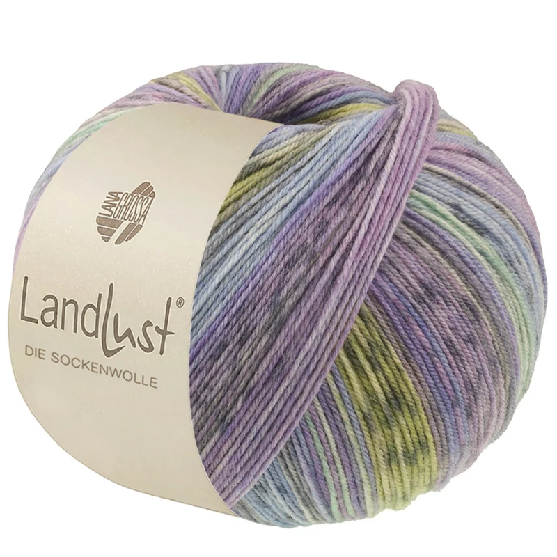 Lana Grossa Landlust Die Sockenwolle 618 Veilchenblau/Jeans/Hellblau/Hell-/Dunkelgrau/Jade/Pistazie/Flieder gestreift