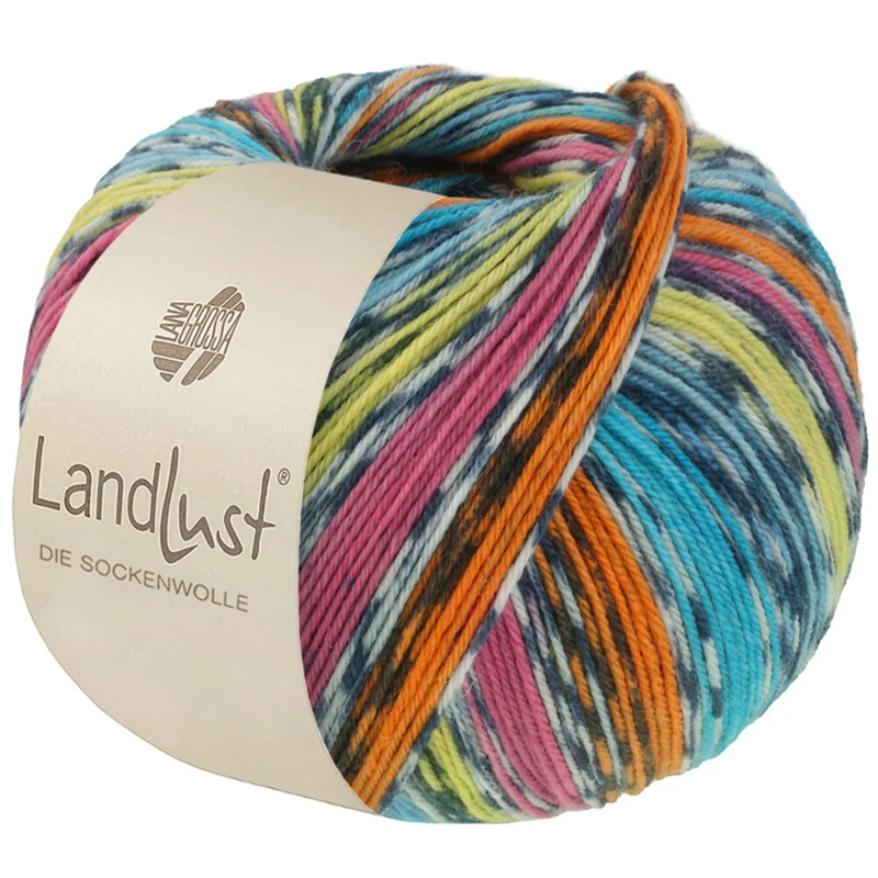 Lana Grossa Landlust Die Sockenwolle 825 Orange/Pink/Pistazie/Türkisblau/Petrolblau/Naturweiß/Dunkelgrau