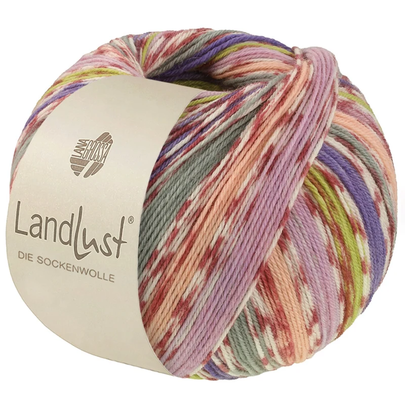 Lana Grossa Landlust Die Sockenwolle 826 Pfirsich/Lila/Frühlingsgrün/Violett/Grau/Creme/Terrakotta