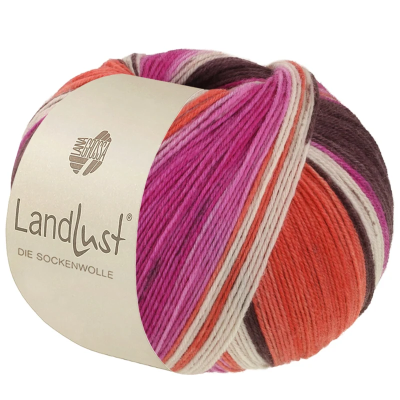Lana Grossa Landlust Die Sockenwolle 135 Graubraun/Fuchsia/Ecru/Terrakotta/Orchidee gestreift