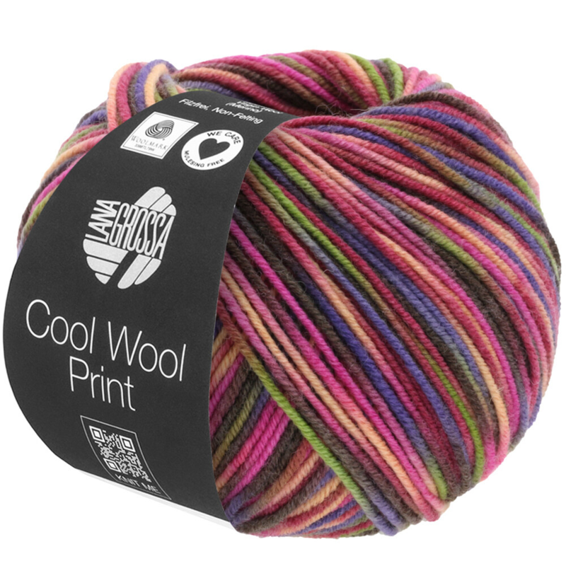 Lana Grossa Cool Wool Print 749 Weinrot/Pink/Gelbgrün/Blauviolett/Lachs/Mokka