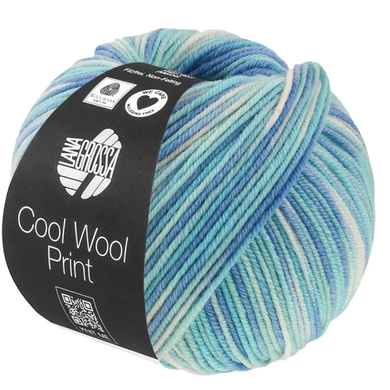 Lana Grossa Cool Wool Print 844 Türkis/Hellblau/Azurblau/Rohweiß
