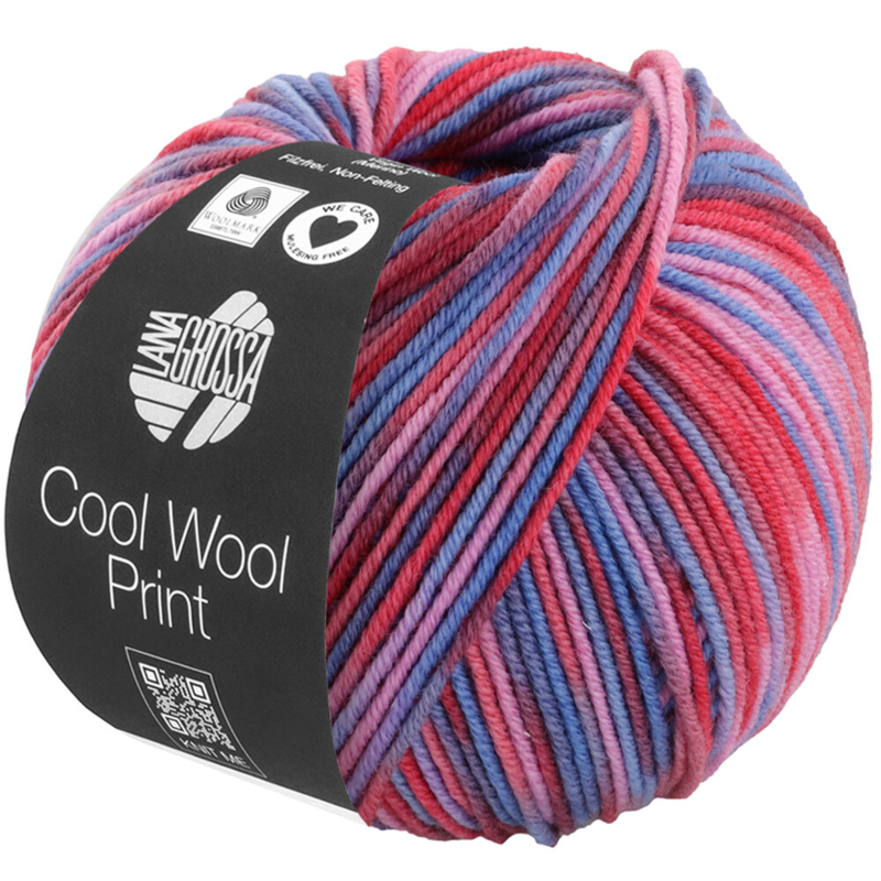 Lana Grossa Cool Wool Print 836 Tomatenrot/Fliederrosa/Taubenblau/Veilchenblau/Weinrot/Dunkelrot