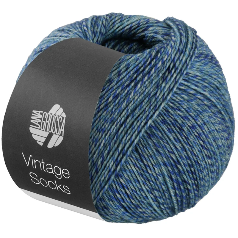 Lana Grossa Vintage Socks 1014 Meliertes Marine/Türkis/Grau/Nachtblau