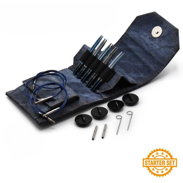 LYKKE Auswechselbare Rundstricknadelset, Indigo, Starter Set, Blau, 9 cm