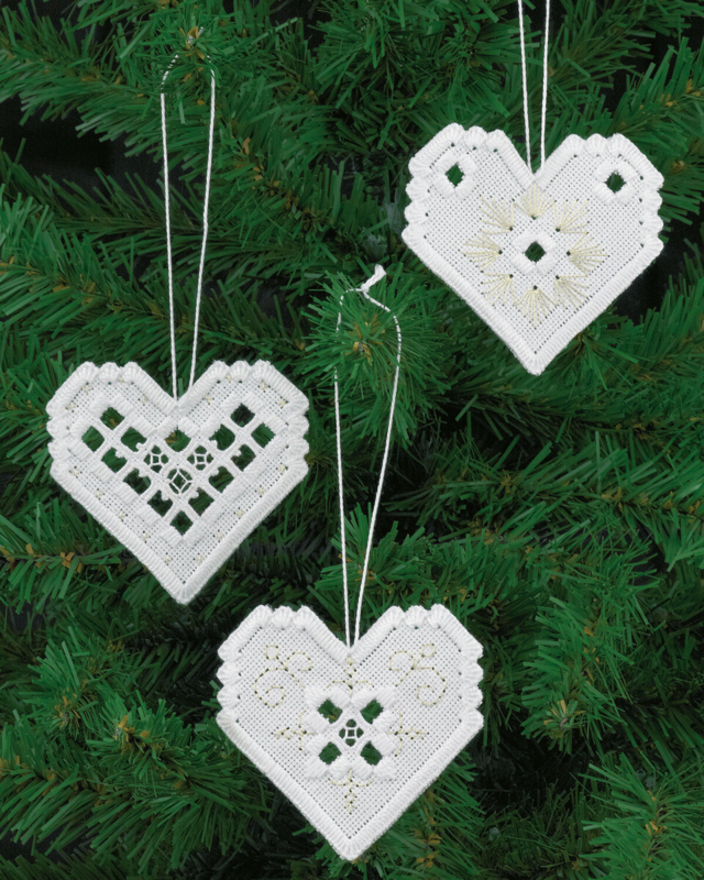 Stickset Hardanger Herz x3 7,5 x 7 cm