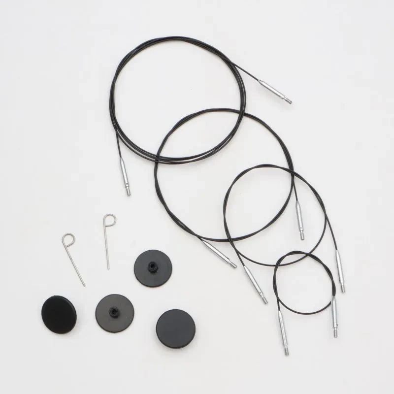 KnitPro Thin & Flex Kabel, Schwarz Silber Swivel, 40–150 cm