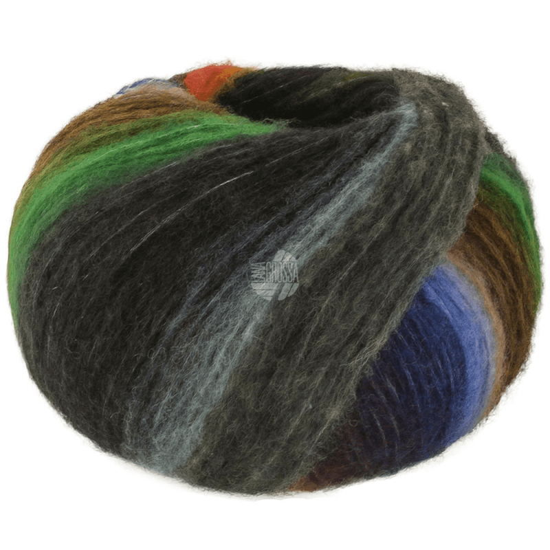 Lana Grossa Bomba 04 Rost/Dunkelpetrol/-oliv/Weiß-/Graugrün/Lila/Brombeere/Graugelb