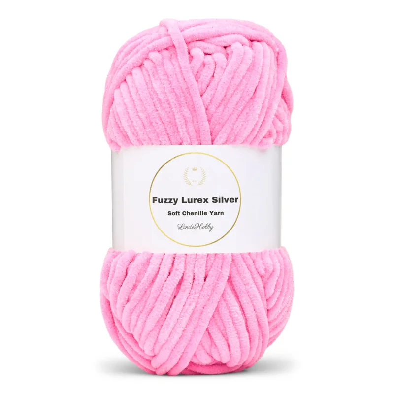 LindeHobby Fuzzy Chenille Silver Lurex 48 Neonrosa (hell)