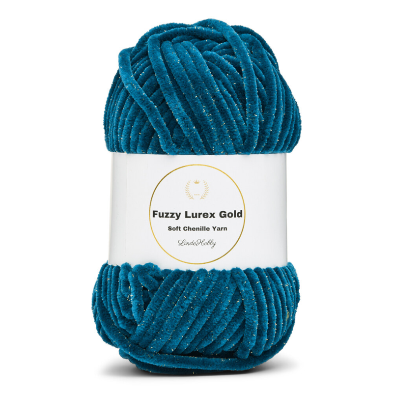 LindeHobby Fuzzy Chenille Gold Lurex 18 Petrolgrün / dunkeltürkis