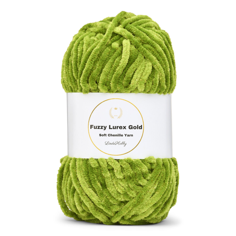 LindeHobby Fuzzy Chenille Gold Lurex 32 Grasgrün