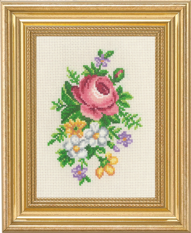 Stickset Rose und weiße Blumen 14 x 19 cm