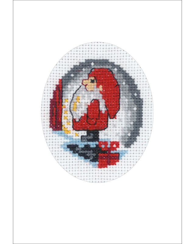 Stickset Weihnachtskarte Wichtel auf Treppe 9 x 13 cm