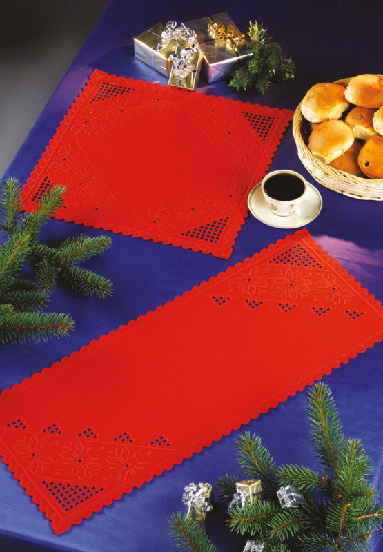 Stickset Läufer, roter Hardanger 28 x 67 cm