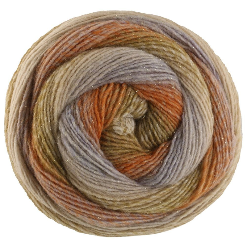 Lana Grossa Gomitolo Gala 4028 Sand/graubeige/rost/orange/grünorange/khaki/schilfgrün/hell beige