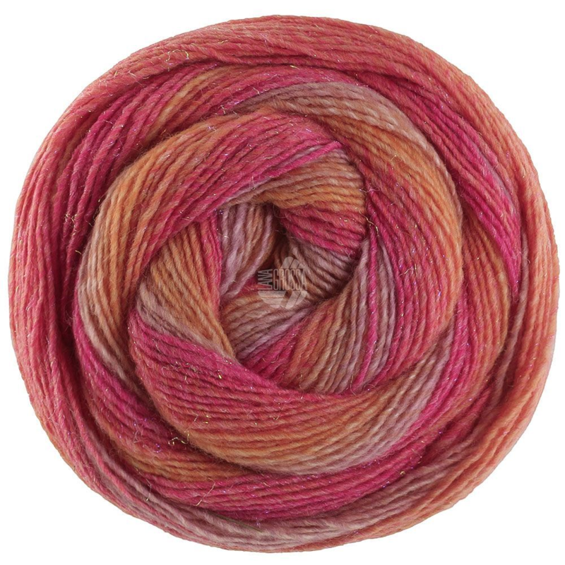 Lana Grossa Gomitolo Gala 4032 Grauviolett/rosa/ tomatenrot/orangegelb