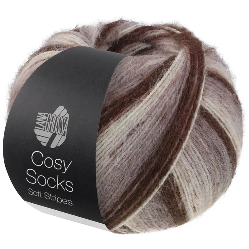 Lana Grossa Cosy Socks Soft Stripes 103 Mokka/graubraun/beige/creme