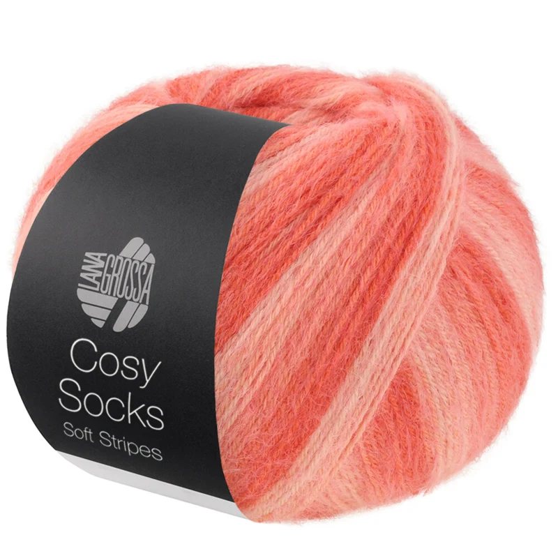 Lana Grossa Cosy Socks Soft Stripes 113 Lachs/-rot/Koralle