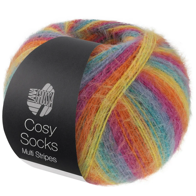 Lana Grossa Cosy Socks Multi Stripes 151 Petrol/rauchblau/fuchsia/orange/gelb