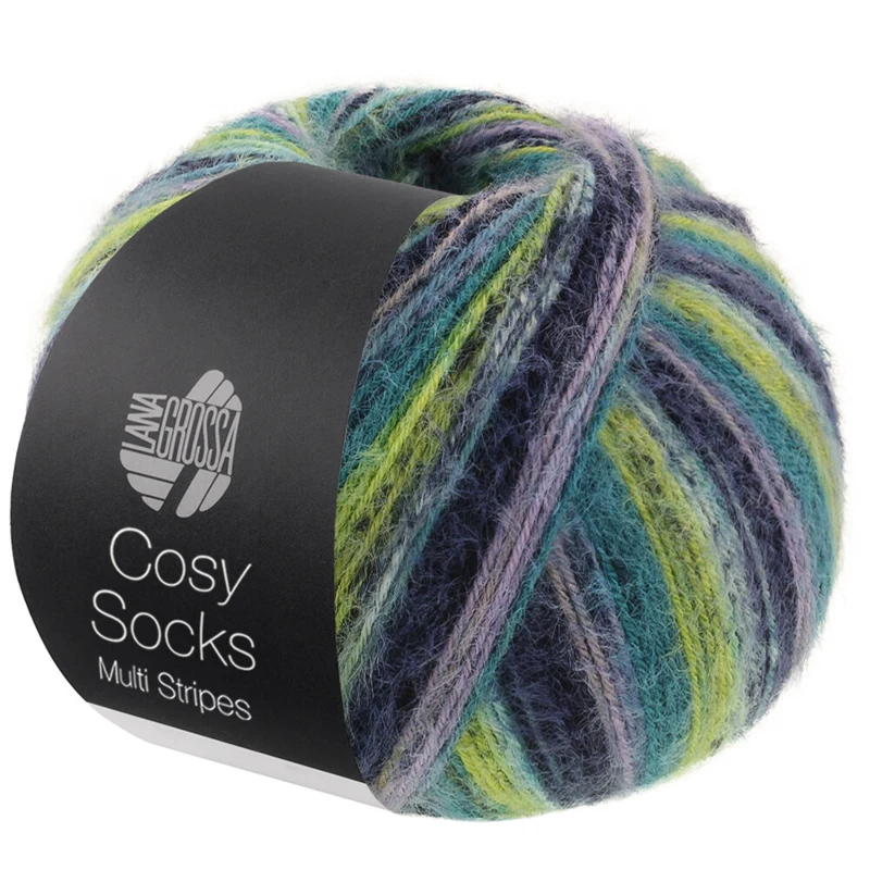 Lana Grossa Cosy Socks Multi Stripes 157 Lavendel/Petrol/Maigrün/Türkis/Nachtblau